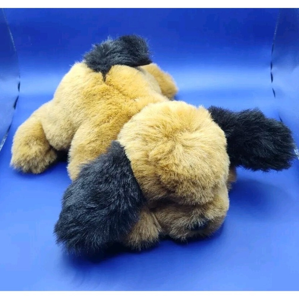 Vintage Walmart Puppy Dog 10 in Plush Brown Black Ears Nose Collar Laying Down